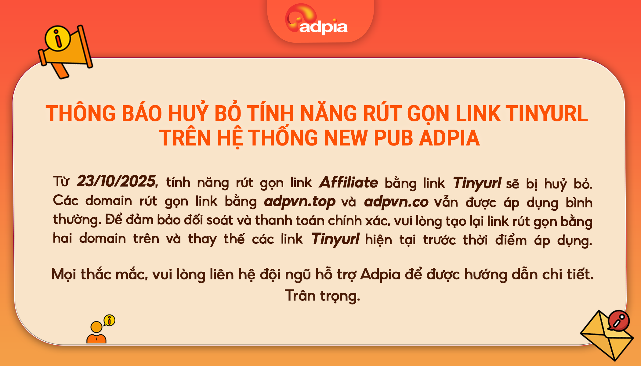 [ADPIA] THÔNG BÁO HUỶ BỎ LINK RÚT GỌN ĐẦU TINYURL TRÊN NEW PUB ADPIA